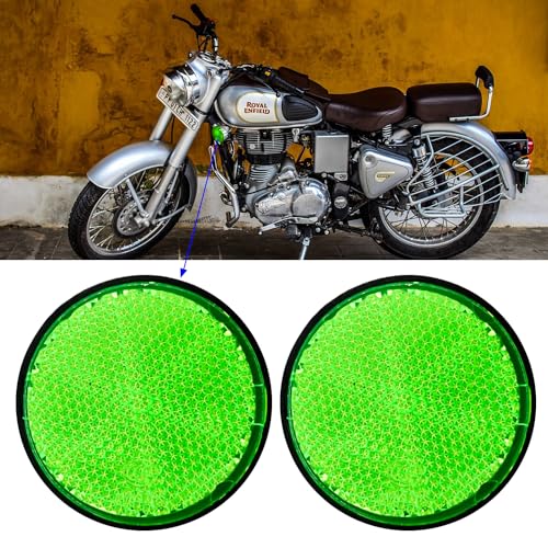 2Pcs Motorcycle Reflectors 2.2" Round Reflective Warning Reflection for Scooter ATV Boats Trucks with Nuts Green - color: Green