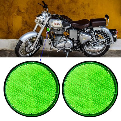 2Pcs Motorcycle Reflectors 2.2" Round Reflective Warning Reflection for Scooter ATV Boats Trucks with Nuts Green - color: Green