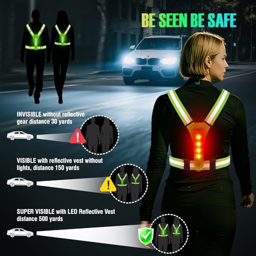 YOSKY 8 LED Running Reflective Gear Rechargeable Adjustable Running Lights Vest Safety Night Reflective Vest - color: Yellow