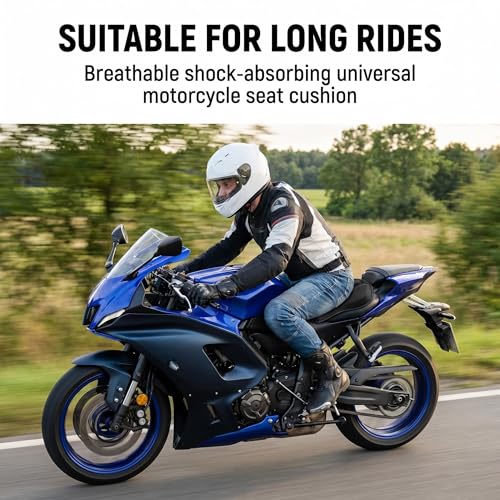 Upgraded Motorcycle Gel Seat Cushion, Universal Motorcycle Seat Pad, Shake Rider Cushion, Enlarged Ventilation Channels, Large 3D-Honeycomb Structure, Shock Absorption and Breathable for Long Rides
