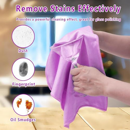 6 Pcs Glass Cleaning Cloth for Window Eyeglass Mirrors Stainless Steel - color: Purple