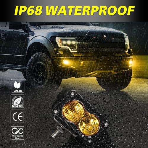 Amber LED Pods, AKD Part 3 Inch CREE LED Amber Fog Lights Pods 40W Spot Flood Combo Off Road Driving Lights Small Chase Lights Ditch Lights Headlight for Dirt Bike Motorcycle Truck UTV ATV SUV Surron - color: Amber
