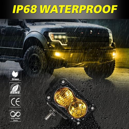 Amber LED Pods, AKD Part 3 Inch CREE LED Amber Fog Lights Pods 40W Spot Flood Combo Off Road Driving Lights Small Chase Lights Ditch Lights Headlight for Dirt Bike Motorcycle Truck UTV ATV SUV Surron - color: Amber