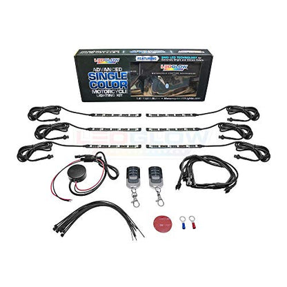 LEDGlow 6pc Advanced Green LED Motorcycle Accent Neon Underglow Lighting Kit - 4 Patterns - 4 Brightness Levels - 6" Flexible Light Strips - Includes Waterproof Control Box & 2 Wireless Remotes