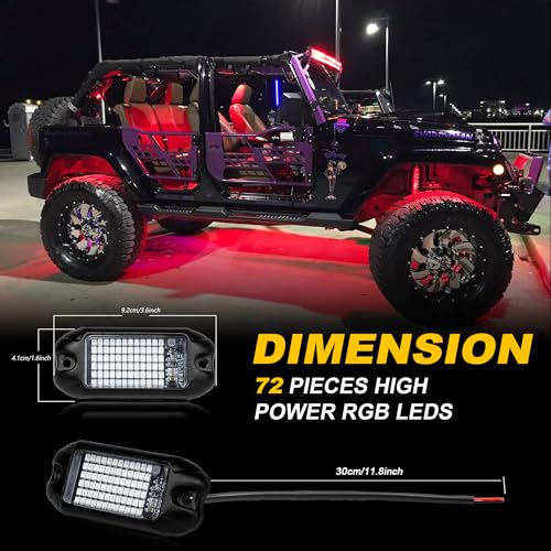 Nicoko 4Pods Pure Red LED Rock Lights 72 pcs LEDs high Power Rock Lights Neon Underglow Light for Car Trucks ATV UTV SUV Boat Underbody Glow Trail Rig Lights IP68 Waterproof - size: Pure red rock lights - 4 pack