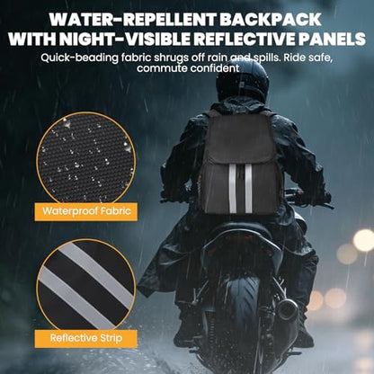 Motorcycle Backpack with Side Pockets,Waterproof Helmet Backpack,Reflective Large Capacity for Men & Women Commuting - color: Aterrimus