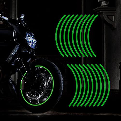 TOMALL 18pcs Lengthen 16"-19" Reflective Wheel Rim Stripe Decal for Motorcycle, Car, Bike - Night Safety Decoration Universal Stickers (Green) - color: Green