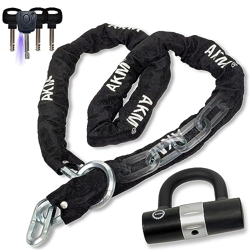AKM Motorcycle Lock Chain Lock Anti-Theft 6.56ft/250cm Super Long Durable 12mm Thick Bike Chain Lock with 4 Keys Security 16mm U Lock,for Motorcycles,Containers,Trailers,ATV - size: 6.56ft/200cm x 12mm Diameter Chain with Lock