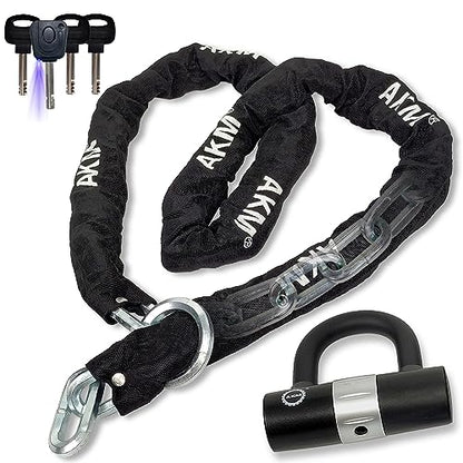 AKM Motorcycle Lock Chain Lock Anti-Theft 6.56ft/250cm Super Long Durable 12mm Thick Bike Chain Lock with 4 Keys Security 16mm U Lock,for Motorcycles,Containers,Trailers,ATV - size: 6.56ft/200cm x 12mm Diameter Chain with Lock