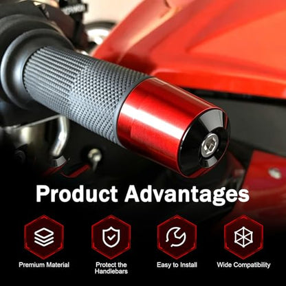 2 PCS Motorcycle Handlebar End Caps, Aluminum Alloy 7/8" 22mm Bar End Plugs, Wear-resistant Handlebar Plugs, Universal for Most Motorcycles, Scooters, Dirt Bikes (Red) - color: Red