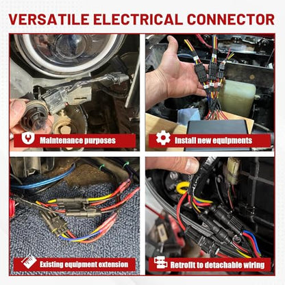 RED WOLF 16 AWG 3 Pin Waterproof Connector, Automotive Electrical Wire Connectors, 3 Wire Connector Harness Male and Female Plug Socket for Cars Truck Motorcycle Marine Boats - 5 Kits (3 Pin)