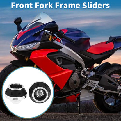 Motorcycle Front Fork Frame Sliders Falling Protection Wheel Crash Protector Scooter Moped Aluminum Alloy Silver Tone 2 Pcs - color: Silver Tone
