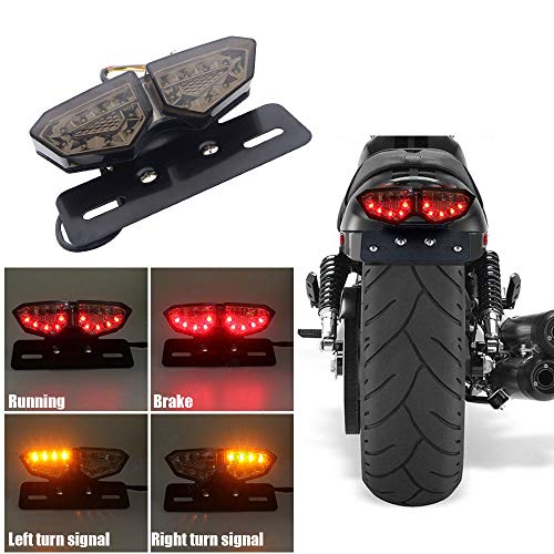 Motorcycle Tail Light Integrated Running Brake Stop Light Dual Eye Turn Signals Lamp Black with License Plate Bracket for Harley Honda Yamaha Suzuki Kawasaki - color: Black 2