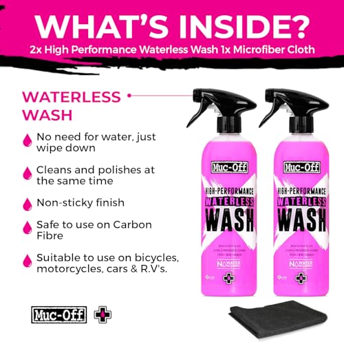 Muc-Off High Performance Waterless Bike Wash 750ml (Pack of 2) | Spray & Wipe Bike Cleaner | No Water Needed | Safe on Carbon Fibre | Cleans & Polishes with a Streak-Free Finish - size: 50.72 Fl Oz (Pack of 2)