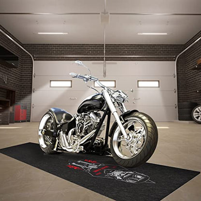 PIG Personalized Motorcycle Mat | Ultra Thin | Animal Biker | 3' x 10' Custom Text Motorcycle Parking Mat | PM70059POR-3X10T-BK