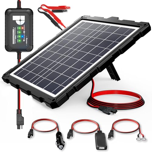 POWOXI-Upgraded-20W-Solar-Battery-Charger-Maintainer, External Smart 3-Stages PWM Charge Controller, 12V Solar Panel Trickle Charging Kit for Car, Motorcycle, Marine, RV, etc - color: ABS Solar 20W-1