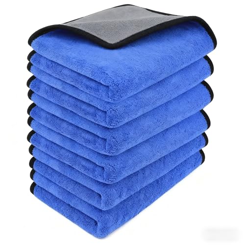 Ultrasoft, Large, Thick and Quick Drying Car Microfiber Cleaning Towel 800GSM Polishing Waxing Auto Detailing Towel Cloth (6pack) (Grey-Blue) - color: Grey-blue,6pack