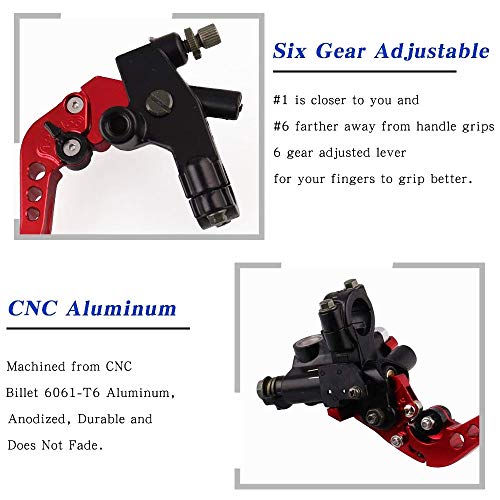 PACEWALKER Universal Motorcycle 7/8" 22mm Handlebar Brake Master Cylinder Clutch Lever CNC Left & Right Set for Honda Kawasaki Suzuki Yamaha red - color: Red