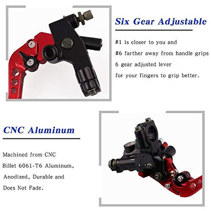 PACEWALKER Universal Motorcycle 7/8" 22mm Handlebar Brake Master Cylinder Clutch Lever CNC Left & Right Set for Honda Kawasaki Suzuki Yamaha red - color: Red