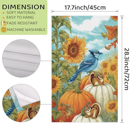 Sunflower Birds Kitchen Towels Set of 2 Autumn Pumpkin Squirrel Dish Towels Bar Absorbent Cleaning Tea Towel for Home Dining Restaurants - color: Sunflower Birds Autumn Pumpkin Squirrel