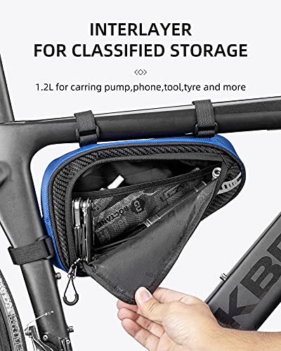 ROCKBROS Bike Frame Bag Triangle Storage Bag Bike Accessories Pouch Cycling Pack for MTB Road Bicycle - color: Bule Black