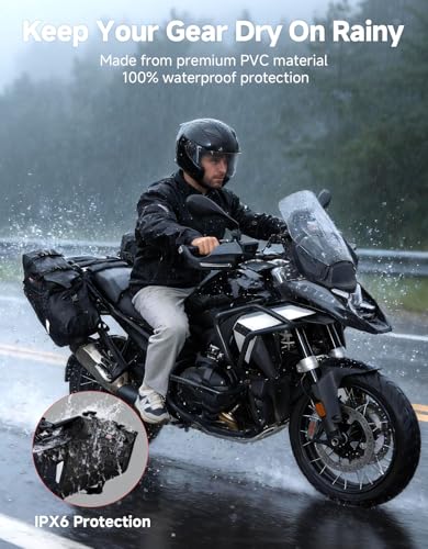 KEMIMOTO IPX6 Waterproof Motorcycle Saddlebags PVC Soft Panniers Side Tail Bag 30L(15Lx2) Motorbike Dirtbike Dual Sport Bike Adventure Travel Luggage Rackless Saddle Bags Black