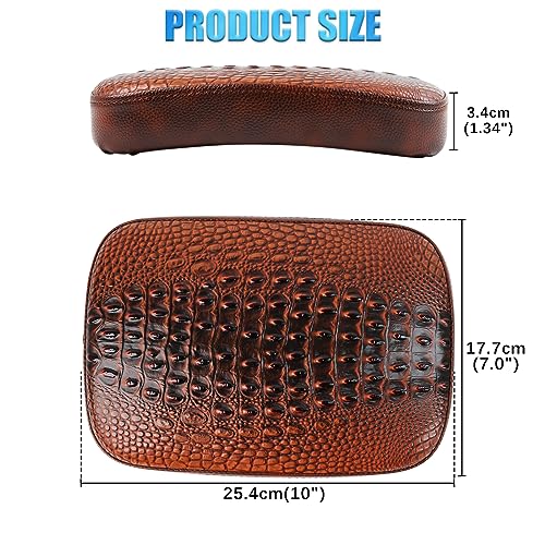 DREAMIZER Motorcycle Leather Pillion Rear Passenger Pad Seat 8 Suction Cup Rectangular Passenger Seat Compatible with Harley Bikes Custom (Brown-Crocodile) - color: Brown#1-Crocodile