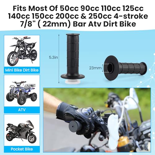 Mini Bike Motorcycle Throttle Cable Handlebar Grips 7/8" 22mm ID Compatible with Coleman MB200 Mini Baja Warrior Coolster Roketa 50cc 70cc 90cc 110cc 125cc SSR Tao Tao Atv Dirt Bike Go Kart