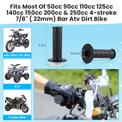 Mini Bike Motorcycle Throttle Cable Handlebar Grips 7/8" 22mm ID Compatible with Coleman MB200 Mini Baja Warrior Coolster Roketa 50cc 70cc 90cc 110cc 125cc SSR Tao Tao Atv Dirt Bike Go Kart