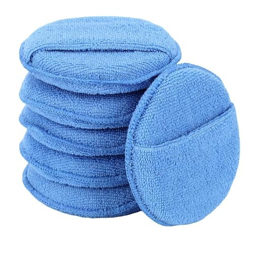FONAROLL Microfiber Wax Applicator Pads, Car Wax Applicator with Finger Pocket, Buffing & Detail Polishing Foam Pads for Car Cleaning and Fine Polishing (5 inch, 6 Pack) - color: Blue-1