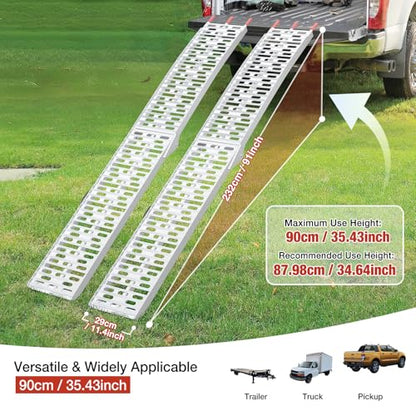 90" Aluminum Folding Loading Ramps, 1860 lbs Capacity Heavy Duty Truck Ramps, Pair of Non-Slip ATV/UTV Ramps with Handles & Safety Straps for Pickup Trucks, Trailers, Lawn Mowers