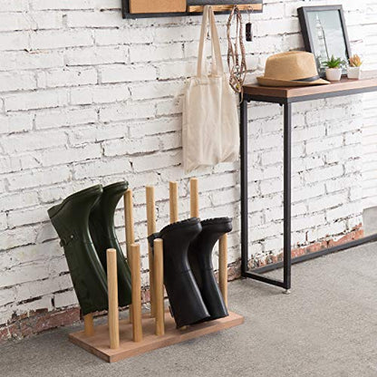 MyGift Natural Brown Wood Entryway Boot Rack Organizer Tall Boots Inverter Holder - Holds up to 6 Pairs - color: Natural Brown