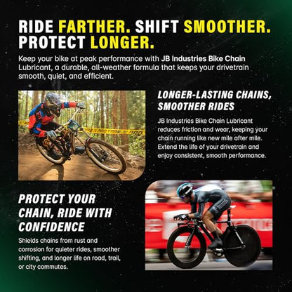JB Industries Bike Chain Dry Lubricant, 4 oz – Long‑Lasting Bicycle Chain Lube for Dry & Dusty Conditions – Reduces Friction & Noise – Quick‑Drying Formula with Precision Drip Applicator