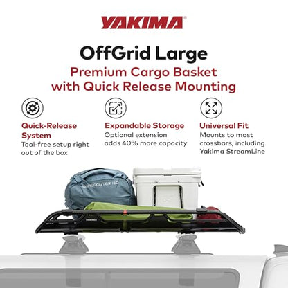 Yakima OffGrid Large Premium Cargo Basket Roof Rack with Quick Release Mounting System and Removable Fairing and Accessory Bars, Black - size: Large