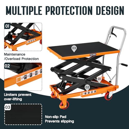 SPECRAFT 330 lbs Hydraulic Lift Cart, Double Scissor Lift Table Up to 50", 4-Wheel Material Handling Platform with Non-Slip Pad, Orange - size: 330 lbs