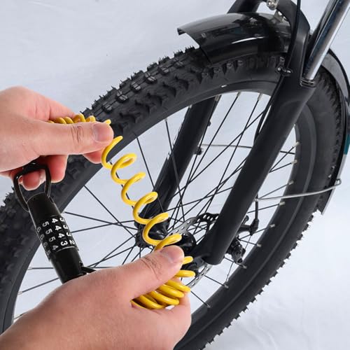 Happyyami Retractable Bike Cable Lock and Motorcycle Helmet Lock with Resettable Combination Password, Lightweight Steel Wire Anti-Theft Security for Road and Mountain Bikes, Scooter
