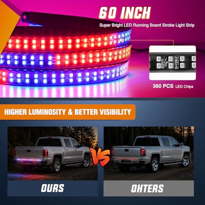 Nilight 60 Inch Truck Tailgate Strobe Light Strip Tail Emergency Bar Rear Window Warning Lamp Ultra-Bright Double Row 360 LED for Pickup Trailers Construction Vehicles Car SUV, Red Blue - color: 60" Tailgte Strobe Red Blue