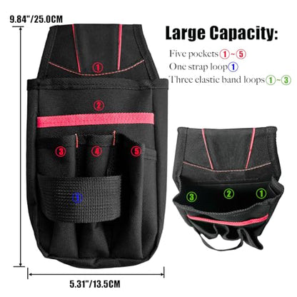 Small Tool Pouch with Belt Clip, Tool Pouch Holder,Multi Pocket Holster Organizer for Electrician Construction Maintenance,Durable Lightweight - color: Red