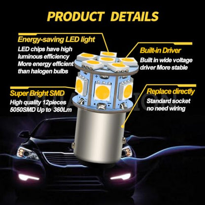 Ruiandsion 2pcs 1157 6 Volt LED Bulbs BAY15D 5050 12SMD 4300K Warm White LED Light Bulbs for Back Up Reverse Lights Brake Lights Tail Lights,Non-polarity - color: Warm White, size: 1157/BAY15D