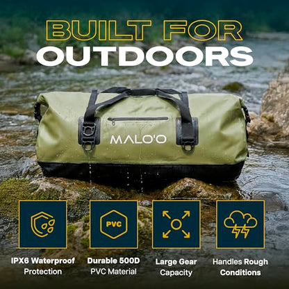 Malo’o Waterproof Dry Duffel, Heavy-Duty Roll Top Waterproof Gear Bag with Shoulder Strap & Molle Loops, Marine Duffel for Kayaking, Boating, Camping, Beach & Travel, Dark Green, 100L - color: Dark Green, size: 100L