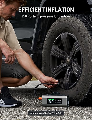 AstroAI 2500A Portable Car Battery Jump Starter with 150PSI Air Compressor 30W Quick Charger, 14800mAh Jump Box (7.5L Gas & 5.0L Diesel) 12V Jump Box with Booster, LED Light, Jumper Cables - color: Grey