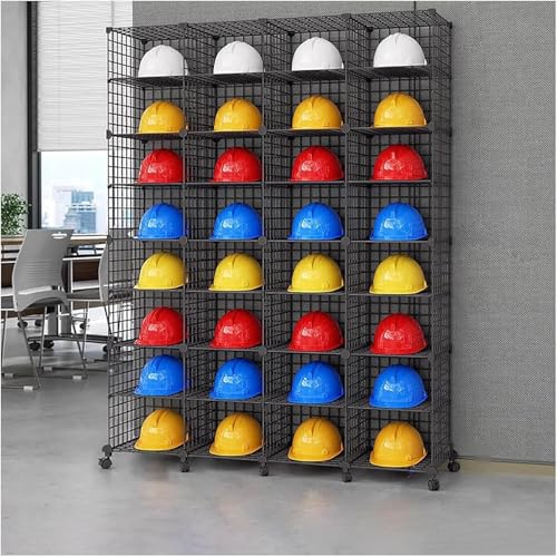 Stackable Safety Helmet Storage Boxes, Large Adjustable Hard Hat Placement Organizer Rack with Wheels for Construction Site/Garage/Workshop/Factory Helmet Display Shelf (4 * 8) - size: 4*8