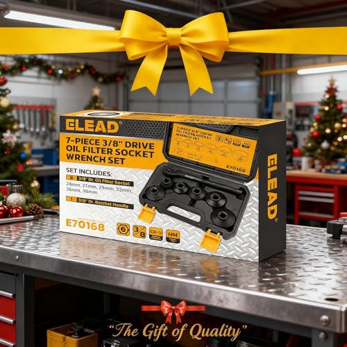 ELEAD 7-Piece 24-38mm Oil Filter Socket Wrench Set, 3/8'' Drive Oil Filter Cap Removal Tool, Oil-change Kit with 3/8'' Drive Ratchet Wrench Handle, Compatible with Toyota BMW Audi VW Porsche Vehicles - style: 24-38mm