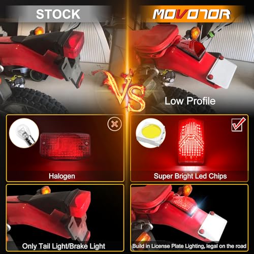 MOVOTOR LED Tail Light 500% Bright Rear Brake Light with White License Plate Lighting Compatible with Dirt Bike Enduro Cafe Custom Honda XR650L XR600R