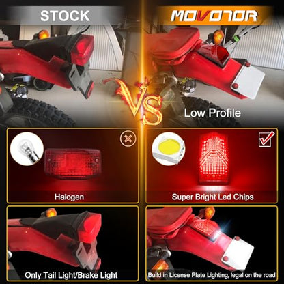 MOVOTOR LED Tail Light 500% Bright Rear Brake Light with White License Plate Lighting Compatible with Dirt Bike Enduro Cafe Custom Honda XR650L XR600R