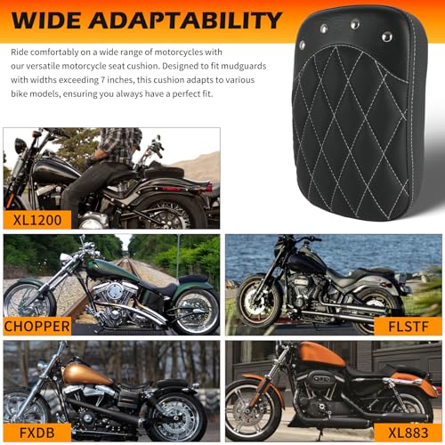 DREAMIZER Universal Black Motorcycle Solo Passenger Seat Rear Cushion 8 Suction Cups Compatible with Harley Davidson Sportster XL 883 1200 Forty Eight Dyna Chopper Bobber Custom (Black-rivet) - style: Rivet Black