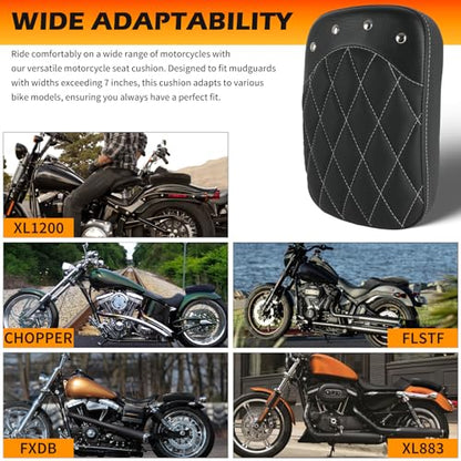 DREAMIZER Universal Black Motorcycle Solo Passenger Seat Rear Cushion 8 Suction Cups Compatible with Harley Davidson Sportster XL 883 1200 Forty Eight Dyna Chopper Bobber Custom (Black-rivet) - style: Rivet Black