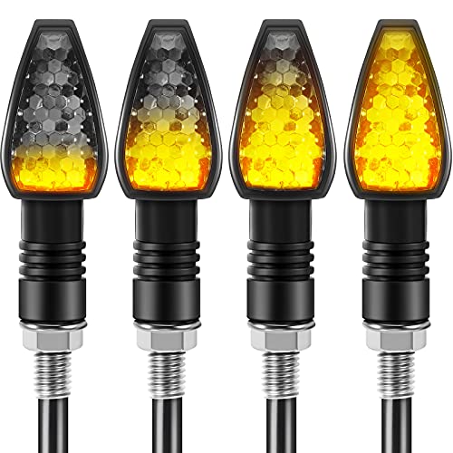 4 Pieces Motorcycle LED Turn Signals Motorcycle Signal Lights Indicators Flowing Turn Blinkers Front Rear Lights 14 LED 12V Motorbike Indicator Amber Lamp Mini Stalk Arrow