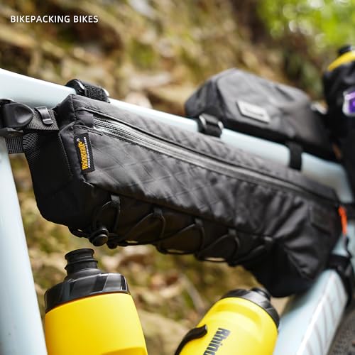 Rhinowalk BHD0017 Bike Frame Triangle Bag 2.4L, Waterproof Tool Storage Bag with YKK Zippers, Pump Holder & Cable Port Slim Fit – Black - color: Full Black,2.4L