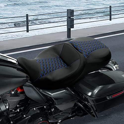 C.C. RIDER Driver& Passenger Seat Mammock Seat Fit For Harley Touring 2009-2023 Road Glide Street Glide Road King Electra Glide CVO Models 2009-2022, Extended Reach - color: 38# Blue